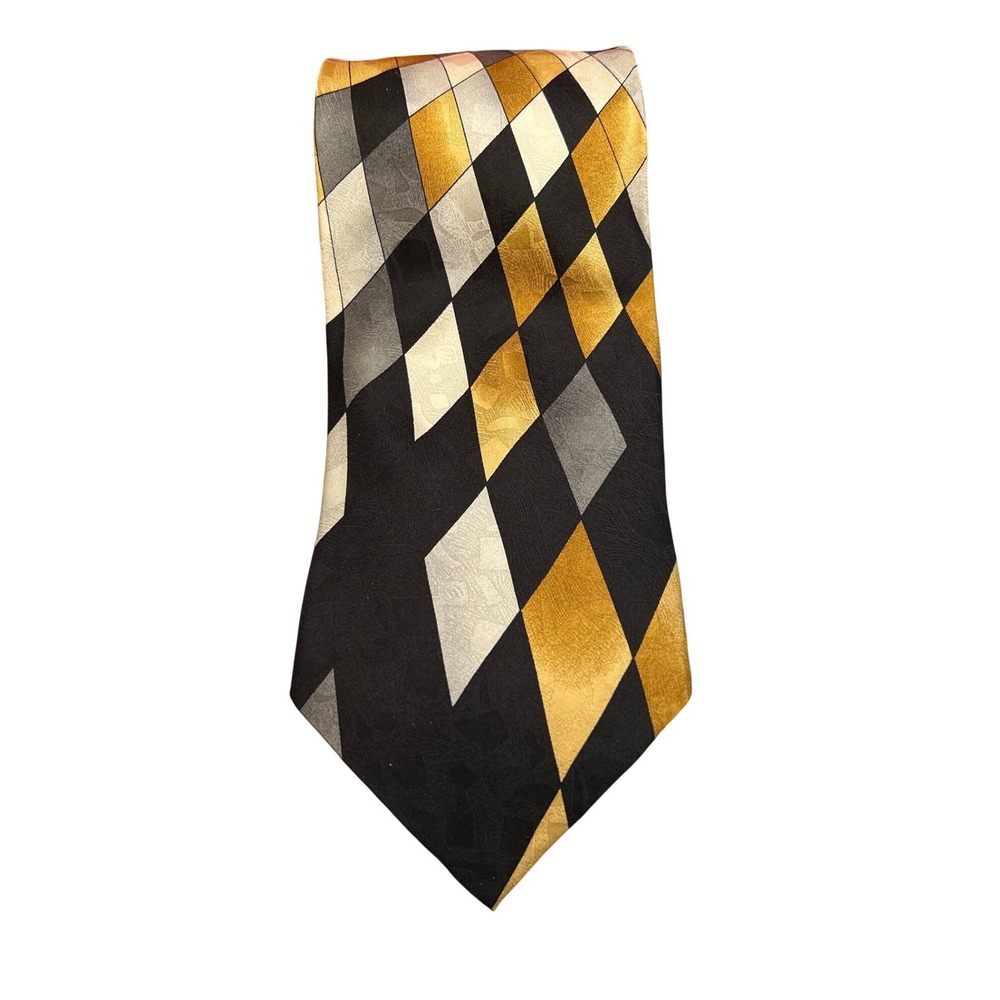 F Edwards Classic Menswear Silk Geometric Diamond Pattern Necktie Gold Tie
